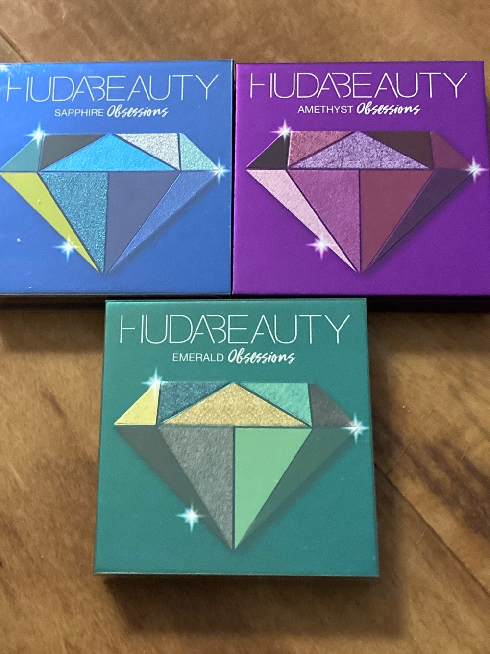 HUDA BEAUTY Amethyst, Emerald, and Sapphire Obsession Eyeshadow Palettes